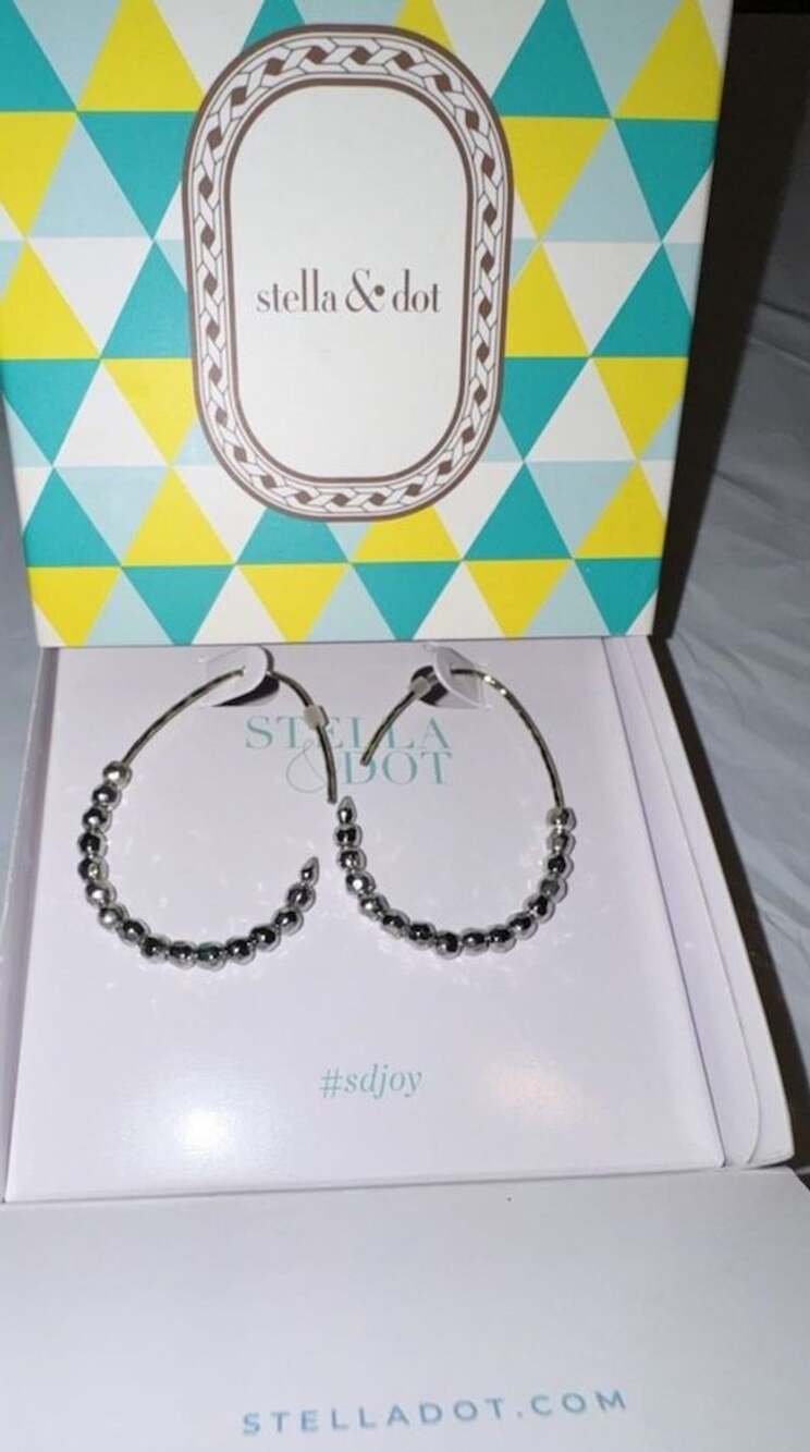 Stella & Dot Madison Hoops Beaded Silver Earrings